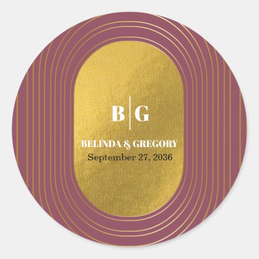 バラピンク&金ゴールドモダンミニマリストアー結婚チ ラウンドシール (正面)