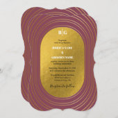 バラピンク&金ゴールドモダンミニマリストアー結婚チ 招待状 (正面/裏面)