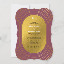 バラピンク&金ゴールドモダンミニマリストアー結婚チ 招待状