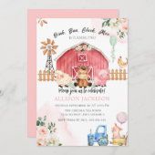 バラファーム納屋周囲の庭動物誕生日バッシュ起動 招待状 (正面/裏面)