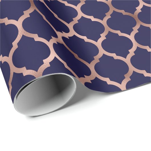 バラフェイクゴールドフォイルとネイビーブルークローバー ラッピングペーパー (ロールコーナー)