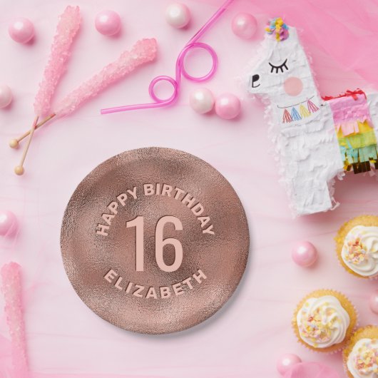 バラフェイクゴールドフォイルのテクスチャハッピーバースデーと年齢 ペーパープレート (パーティー)