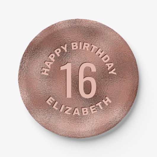 バラフェイクゴールドフォイルのテクスチャハッピーバースデーと年齢 ペーパープレート (正面)