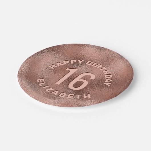 バラフェイクゴールドフォイルのテクスチャハッピーバースデーと年齢 ペーパープレート (アングル)