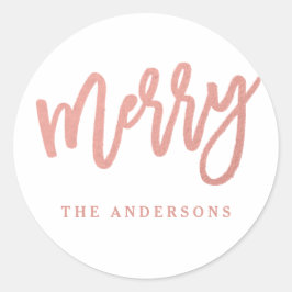 バラフェイクゴールドフォイルスクリプメリートホリデーステッカー ラウンドシール