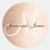 バラフェイクゴールドフォイルブラック結婚式の引き出物イニシャル ラウンドシール (正面)