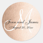 バラフェイクゴールドフォイルブラック結婚式の引き出物イニシャル ラウンドシール (正面)