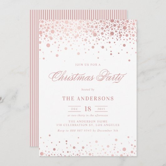 バラフェイクゴールドフォイル紙吹雪クリスマスパーティー 招待状 (正面/裏面)