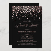バラフェイクゴールドフォイル紙吹雪ブラックスウィート16パーティー 招待状 (正面/裏面)