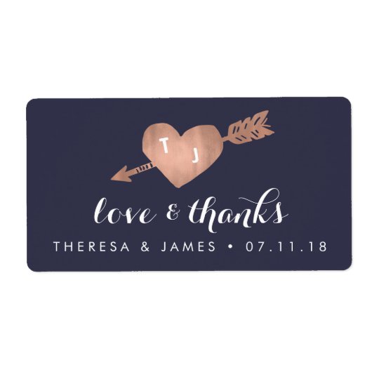 バラフェイク金ゴールドおよびネイビー結婚式の引き出物ラベル ラベル (正面)