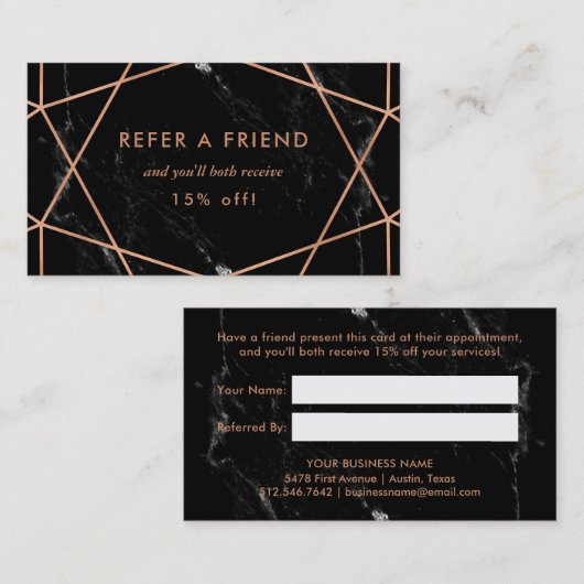 バラフェイク金ゴールドが黒大理石の参照にジオメトリック 紹介カード (正面/裏面)