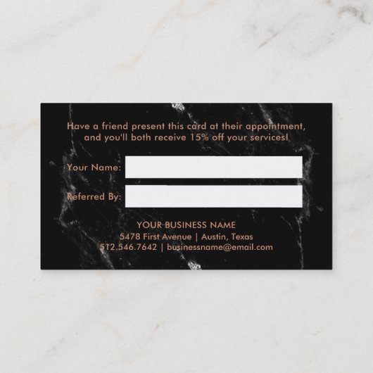 バラフェイク金ゴールドが黒大理石の参照にジオメトリック 紹介カード (裏面)