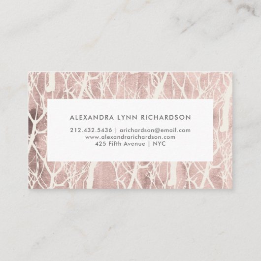 バラフェイク金ゴールドとホワイトトレンディーの木のパターン 名刺 (裏面)