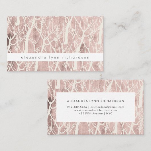 バラフェイク金ゴールドとホワイトトレンディーの木のパターン 名刺 (正面/裏面)