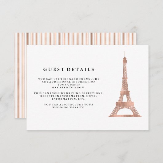 バラフェイク金ゴールドエッフェルタワー結婚ズゲスト詳細 エンクロージャーカード (正面/裏面)