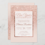 バラフェイク金ゴールドエレガントグリッターシックニューイヤー 招待状 (正面/裏面)