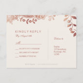 バラフェイク金ゴールドエレガントレース結婚式RSVP インビテーションポストカード (裏面)