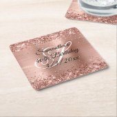 バラフェイク金ゴールドグリッターとフォイル40th誕生日 スクエアペーパーコースター (アングル)