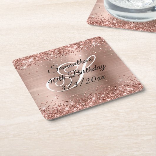 バラフェイク金ゴールドグリッターとフォイル40th誕生日 スクエアペーパーコースター (アングル)