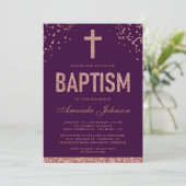 バラフェイク金ゴールドグリッターガールズパープルバプテスマ 招待状 (スタンド正面)