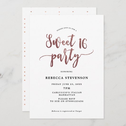 バラフェイク金ゴールドグリッタースイート16招待 招待状 (正面/裏面)