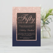 バラフェイク金ゴールドグリッターネイビーブルー50素晴らしい 招待状 (スタンド正面)