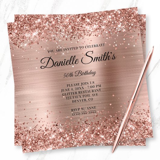 バラフェイク金ゴールドグリッターフォイルモノグラム50誕生日 招待状