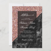 バラフェイク金ゴールドグリッターブラックマーブルムスリム結婚ズ 招待状 (正面)