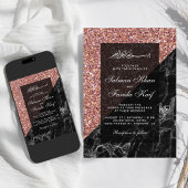 バラフェイク金ゴールドグリッターブラックマーブルムスリム結婚ズ 招待状