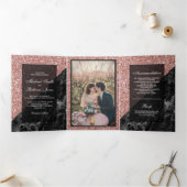 バラフェイク金ゴールドグリッターブラックマーブ結婚ルズフォト 三つ折り招待状 (内部)