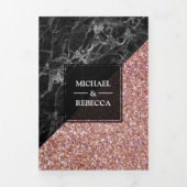 バラフェイク金ゴールドグリッターブラックマーブ結婚ルズフォト 三つ折り招待状 (カバー)