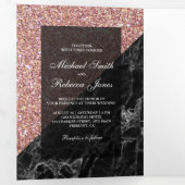 バラフェイク金ゴールドグリッターブラックマーブ結婚ルズフォト 三つ折り招待状 (内部最初)