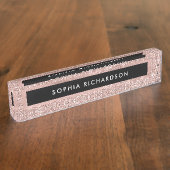 バラフェイク金ゴールドグリッタールック&ブラック デスクネームプレート (側面)