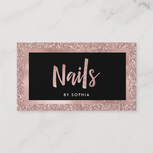 バラフェイク金ゴールドグリッタールック&ブラック|爪、 ネイル 名刺 (正面)