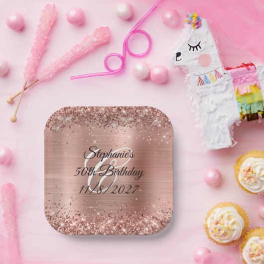 バラフェイク金ゴールドグリッター及びフォイル50誕生日 ペーパープレート (パーティー)