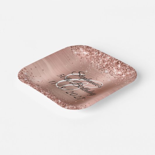 バラフェイク金ゴールドグリッター及びフォイル50誕生日 ペーパープレート (傾斜あり)