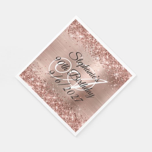 バラフェイク金ゴールドグリッター及びフォイル90誕生日 スタンダードランチョンナプキン (角)