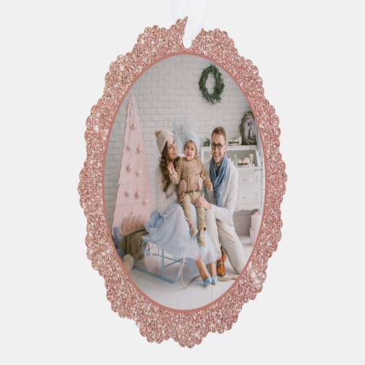 バラフェイク金ゴールドグリッター家族の写真クリスマス オーナメントカード (右)