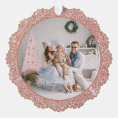 バラフェイク金ゴールドグリッター家族の写真クリスマス オーナメントカード (正面)