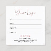 バラフェイク金ゴールドシエレガントックサロンギフト券 スクエア名刺 (裏面)