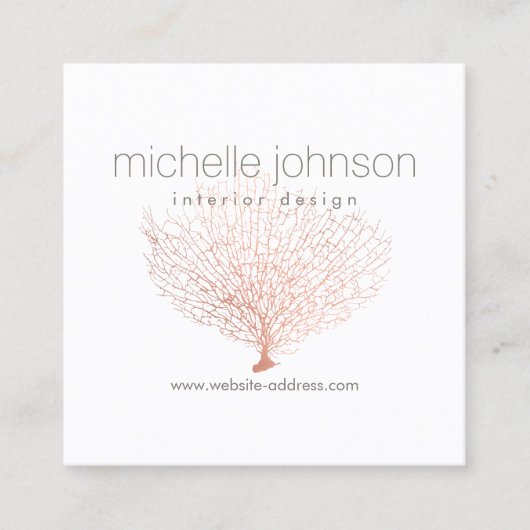 バラフェイク金ゴールドシーファンコーラルインテリアデザイナー スクエア名刺 (正面)