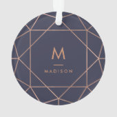 バラフェイク金ゴールドジオメトリオンミッドナイトブルー オーナメント (裏面)