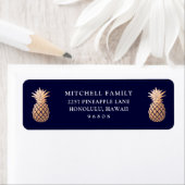 バラフェイク金ゴールドパイナップルオンネイビーブルー ラベル (インサイチュ)