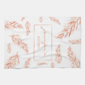 バラフェイク金ゴールドピンク色の羽毛および名前をカスタムする キッチンタオル (横)