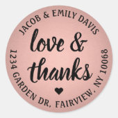 バラフェイク金ゴールドフォイル愛と感謝してい差出人住所 ラウンドシール (正面)