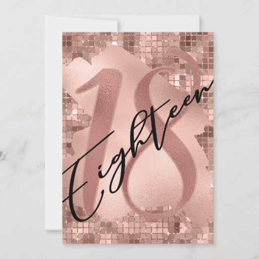 バラフェイク金ゴールドフォイル18誕生日 招待状 (正面)