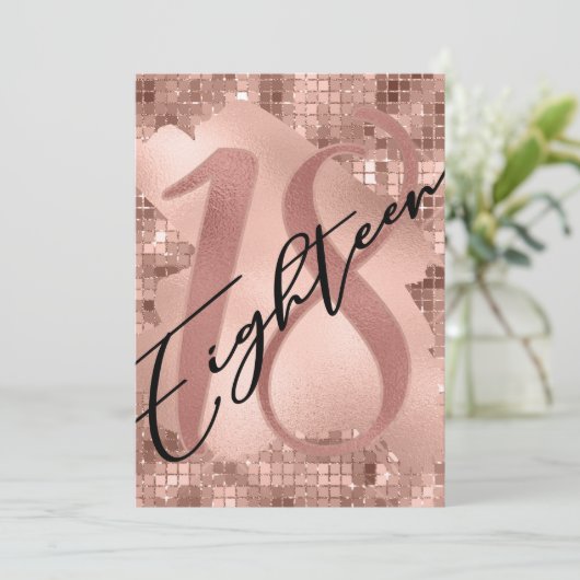 バラフェイク金ゴールドフォイル18誕生日 招待状 (スタンド正面)