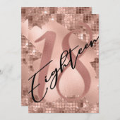 バラフェイク金ゴールドフォイル18誕生日 招待状 (正面/裏面)