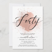 バラフェイク金ゴールドフォイル40歳の誕生日 招待状 (正面)