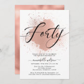 バラフェイク金ゴールドフォイル40歳の誕生日 招待状 (正面/裏面)
